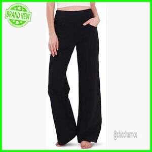 Wide Leg Yoga Pants High Waist Cotton Lounge Stretch Trousers with Pockets